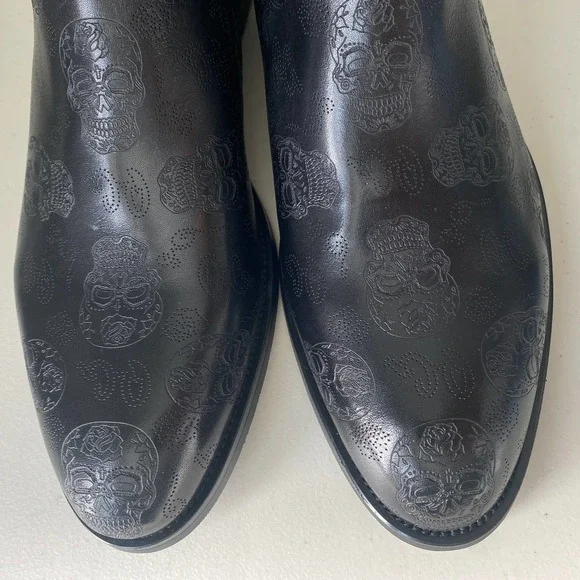 NEW in Box Robert Graham Big Bang Skull Embossed Chelsea Boot Black Mens Sz 11 - Picture 5 of 13